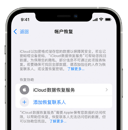 武昌苹果手机维修分享在 iPhone 上设置帐户恢复联系人的方法 