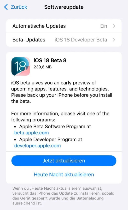 武昌苹果手机维修分享苹果 iOS / iPadOS 18 开发者预览版 Beta 8 发布 